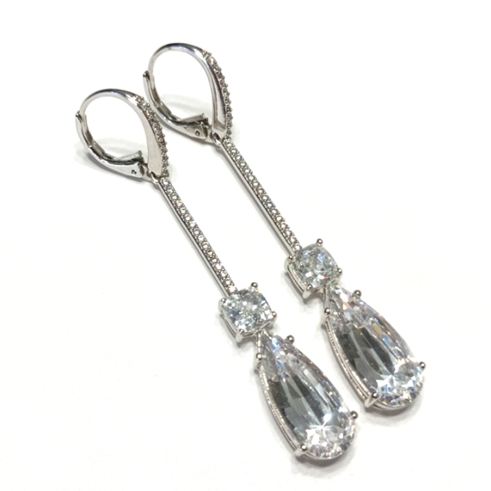 Elegant Glamour Teardrop Pendant Cubic Zirconia Silver Hoop Earrings